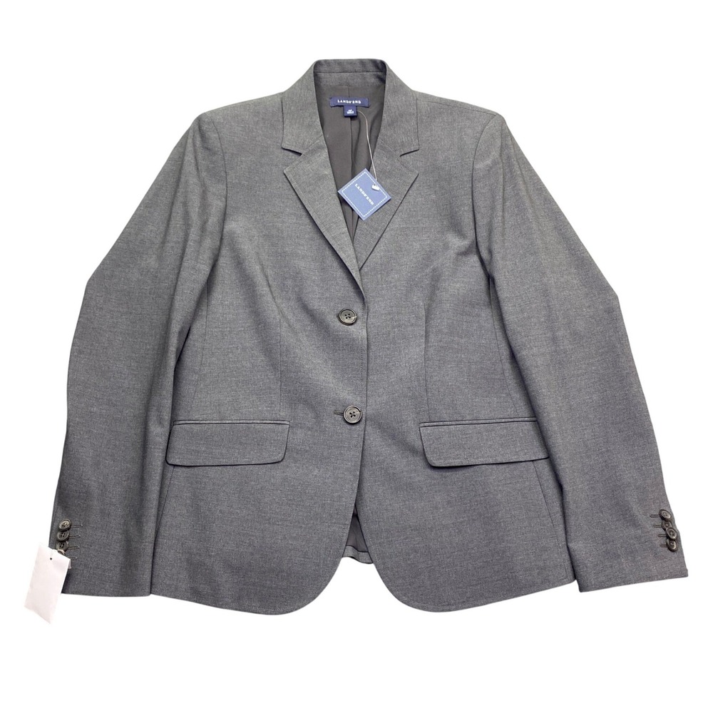 Lands End Womens 10P Gray Wool Blend 2 Button Blazer Jacket Preppy Career NWT